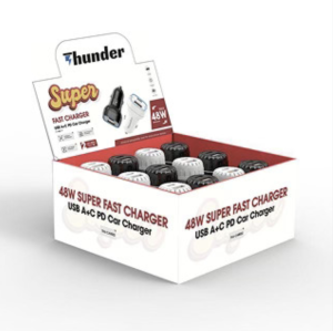 USB-C+USB-A CAR ADAPTER (48W Super Charger) 12PC WHITE & BLACK /DISPLAY BOX