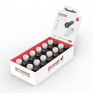 USB-C+USB-A CAR ADAPTER (48W) 12PC WHITE & BLACK /DISPLAY BOX