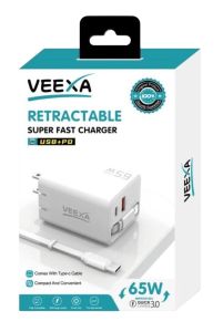 Veexa 65W Usb+Pd Super Fast Charger With Tc Retractable