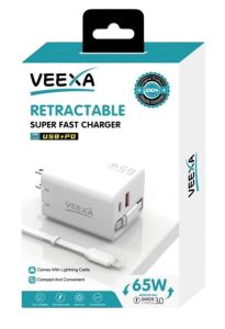 Veexa 65W Usb+Pd Super Fast Charger With Lightning Retractable