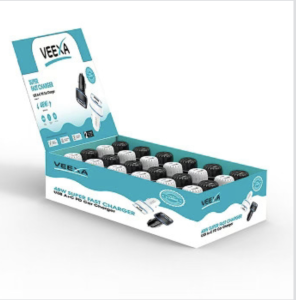 Veexa 48W Super Charger Usb-C+Usb-A Car Adapter (12PC) White & Black /Display Box