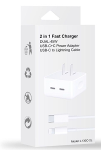 2 In 1 Fast Charger Dual 45W USB-C+C Power Adapter USB-C To Lightning Cable