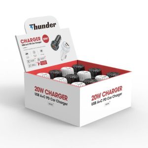USB-C+USB-A CAR ADAPTER (48W) 12PC WHITE & BLACK /DISPLAY BOX